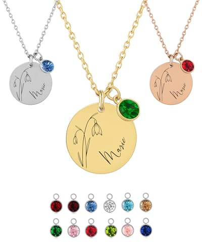 XELLENZ – Halskette mit Gravur & Geburtsstein | Wasserfeste Edelstahl Namenskette in Silber, Gold & Roségold | Geburtstagsgeschenk für Frauen, personalisierte Geschenke für Mama, beste Freundin von XELLENZ