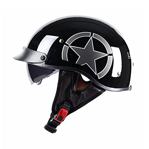 Retro Motorrad Halbhelme Jethelme Roller Scooter Mofa Helm mit Eingebaute Sonnenbrille für Herren Damen DOT/ECE-Zulassung Alle Jahreszeiten F,XL von XELLOM