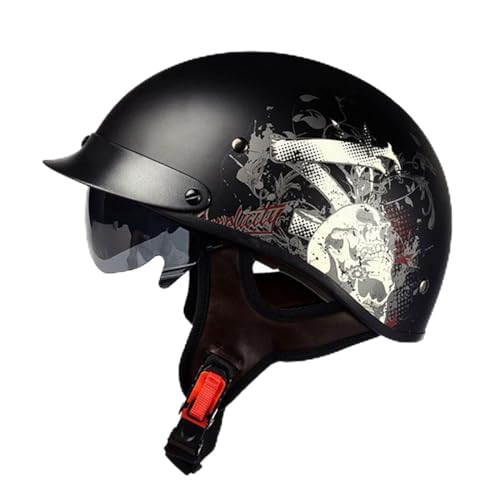 Retro Motorrad Halbhelme Jethelme Roller Scooter Mofa Helm mit Eingebaute Sonnenbrille für Herren Damen DOT/ECE-Zulassung Alle Jahreszeiten G,L von XELLOM