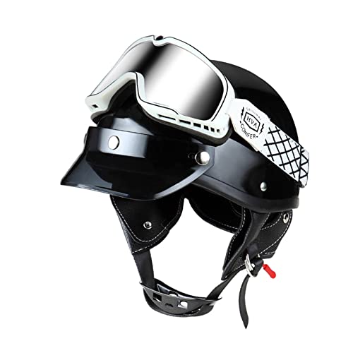 Retro Motorrad Half Helme Oldtimer Scooter Jet-Helm mit Goggles für Herren Damen Sicherheits Antikollisions Brain-Cap DOT/ECE-Zulassung Alle Jahreszeiten 3,M=57-58cm von XELLOM