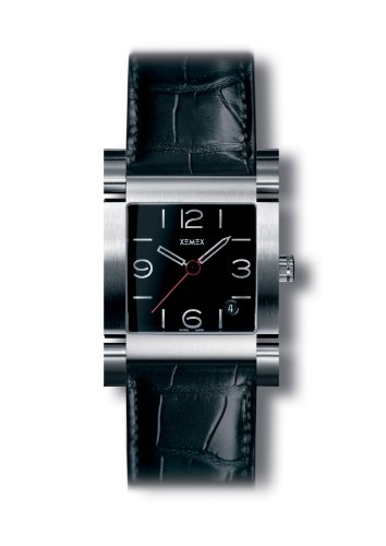 XEMEX Swiss Watch Herren Uhr Lederarmband Schnalle Wasserfest 30 Meter Tiefe Saphirglas Schwarz Edelstahlgehäuse 33 mm 1 mm Klassisch Quarz Unisex Avenue Quarter Ref. 2805.04 von XEMEX Swiss Watch