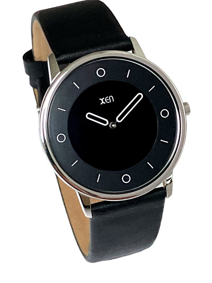 XEN Quarzuhr Damen Edelstahl flach Lederband Schwarz Rund 5 Bar XQ0164, flach, Gehäuseboden mit 4 Schrauben verschraubt von XEN