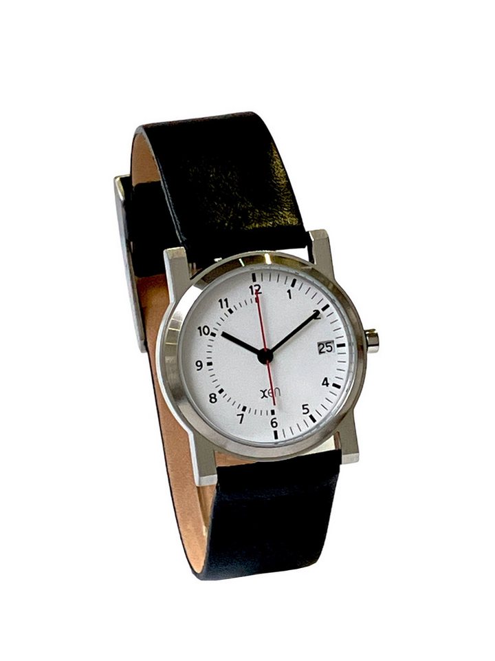 XEN Quarzuhr Damen Schwarz Edelstahl Lederband Swiss Made Rund Datum 3 Bar XQ0038, flach, Gehäuseboden gedrückt XEN Quarzuhr Damen Schwarz Edelstahl Lederband Swiss Made Rund Datum 3 Bar XQ0038, flach, Gehäuseboden gedrückt von XEN