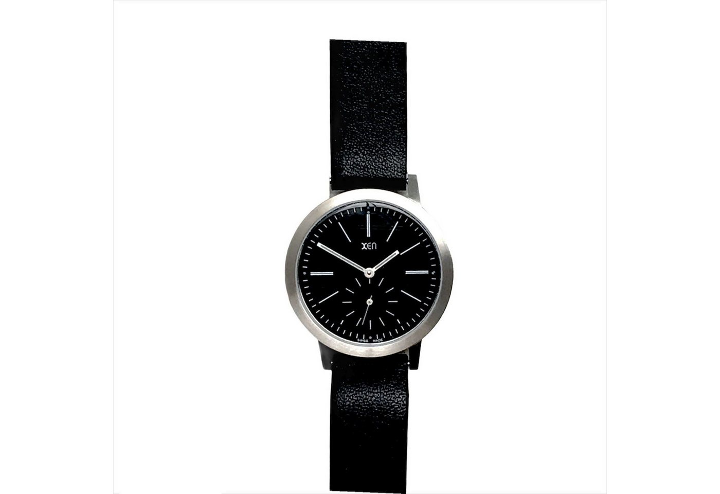 XEN Quarzuhr Damen Schwarz Edelstahl Swiss Made Leuchtzeiger Lederband XQ0033, schmale Uhr, kleine Sekunde, versenkte Krone im Gehäuse XEN Quarzuhr Damen Schwarz Edelstahl Swiss Made Leuchtzeiger Lederband XQ0033, schmale Uhr, kleine Sekunde, versenkte Krone im Gehäuse von XEN