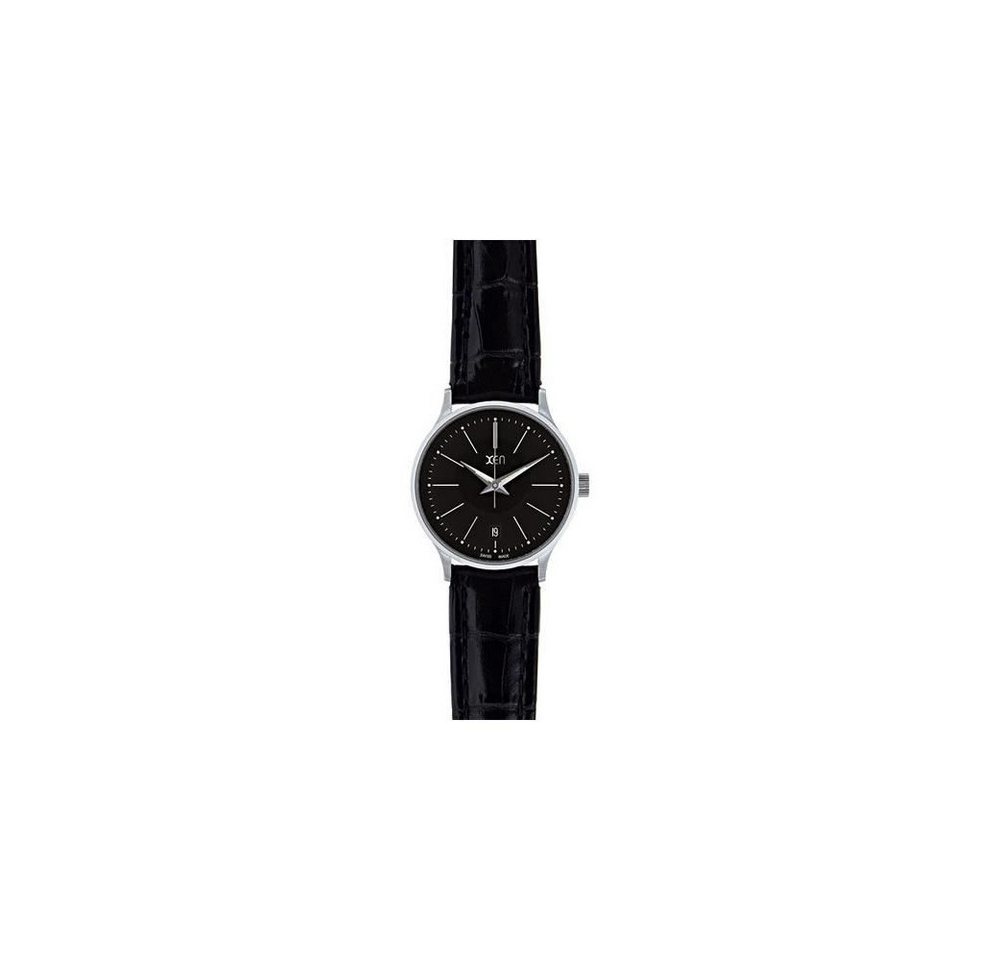 XEN Quarzuhr Damen Schwarz Silber Swiss Made Leuchtzeiger Lederband XQ0029, kleine schmale Uhr, Lederband Kroko-Optik XEN Quarzuhr Damen Schwarz Silber Swiss Made Leuchtzeiger Lederband XQ0029, kleine schmale Uhr, Lederband Kroko-Optik von XEN