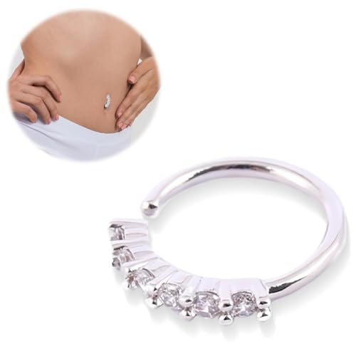 XENQITO 1 Pcs 14G Bauchnabel Ringe für Damen 925 Clicker Piercing Bauchnabel für Frauen Cubic Zirkonia Paved Reverse Creolen Bauchnabelpiercing Körper Bauch Piercing Schmuck Körperschmuck von XENQITO