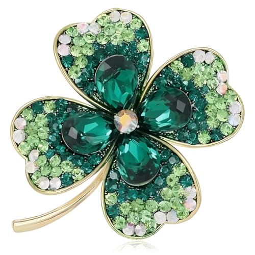 XENQITO 1 Pcs Brosche, Vierblättriges Kleeblatt Brosche, Damen Kristall Brosches, Strass Blumenstrauß Brosch Elegante, Strickjacke Elegant Metall Brosch für Kleidung, Taschen, Rucksack, Hut von XENQITO
