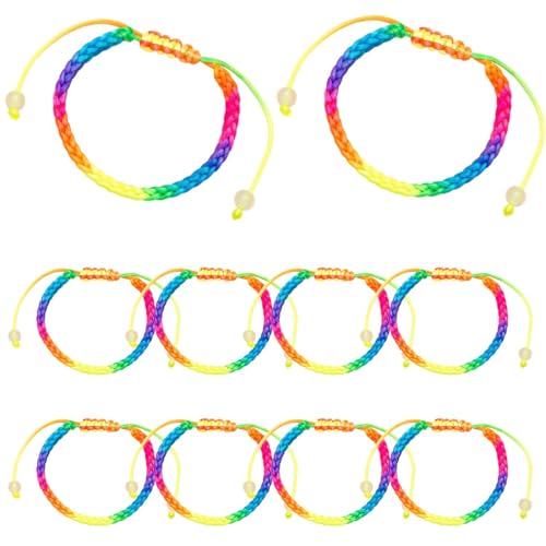 XENQITO 10 Stück bunte Seilarmbänder Regenbogenarmbänder, Regenbogenarmbänder handgemachte Freundschaftsarmbänder Glücksarmbänder Damen Freundschaftsarmbänder(15, Farbe) von XENQITO