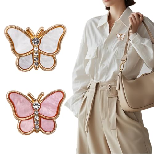 XENQITO 2 Stück Schmetterlings Broschen für Damen,Strass Perlen Broschennadeln Modische Gold Broschen Anstecknadeln Elegant Schal Anstecknadel Clip Abzeichen Corsage Schmuck Strass Brosche von XENQITO