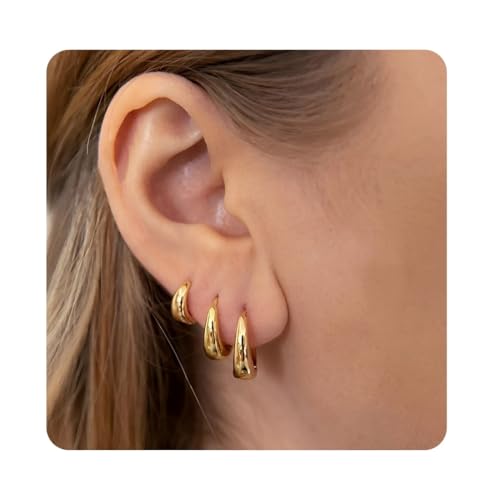 XENQITO 3 Paar Creolen Gold für Damen Ohrringe Gold Creolen Set Hypoallergen Ohrringe Creolen Leichte Ohrringe Creolen Gold Creolen Ohrringe Set für Mehrere Piercings, für Mädchen von XENQITO