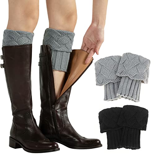 XEPST 2 Paar Winter Stulpen Damen Gestrickte Beinwärmer, Stricken Häkelarbeit Kurze Leg Warmers Mädchen Stiefel Boot Abdeckung für Winterwärmer - Schwarz, Grau von XEPST