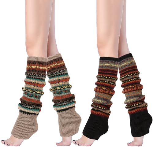 XEPST 2 Paare Stulpen Damen Lange Winter Beinwärmer, Mädchen Beinstulpen Damen Stricken Häkelarbeit Leg Warmers Mädchen Stiefel Boot Abdeckung für Winterwärmer (48 cm) von XEPST