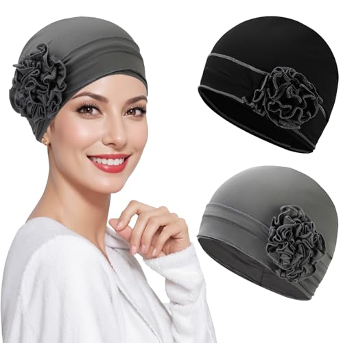 XEPST 2 Stück Chemo Mütze Damen Turban Damen Chemo-Turbane Kopfbedeckung Beanie Mütze Kappe Schlafmütze für Frauen Krebs Patienten Haarausfall von XEPST