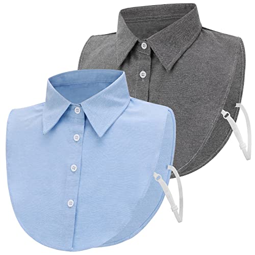 XEPST 2 Stück Frauen Kragen Abnehmbar Krageneinsatz Männer, Hälfte Shirt Bluse Dickey Kragen Fake Collar Detachable Collar Blusenkragen Einsatz Hemdkragen Einsatz für Damen, Einheitsgröße (Blau, Grau) von XEPST