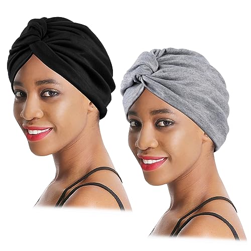 XEPST 2 Stücke Damen Baumwolle Chemo Turban - Vorgebunden Beanie Kopfbedeckung Plissee Mütze Weich Kopfwickel Kappe Haarausfall Hut von XEPST