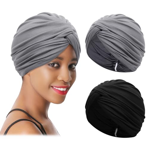 XEPST 2 Stücke Turban Damen Chemo Hüte, Turban für Frauen Vorgebunden Beanie Kopfbedeckung Plissee Mütze Weich Turban Kopfwickel Kappe Haarausfall Hut von XEPST