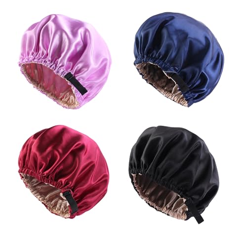 XEPST 4 Stück Satin Verstellbare Haarhaube für Damen, Satin Schlafmütze Silk Bonnet Seidenhaube zum Schlafen Haarhaube für Die Nacht Bonnet Sleep Cap von XEPST
