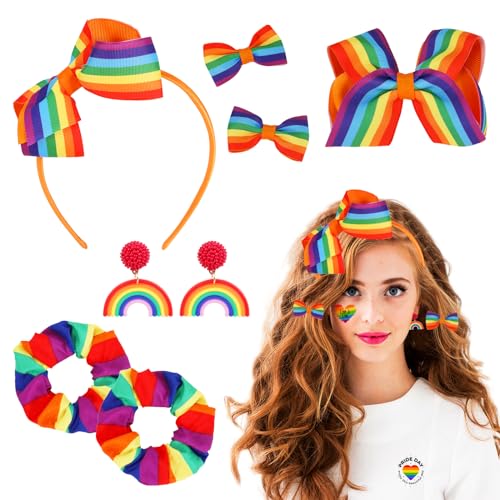 XEPST 7 PCS LGBTQ Accessoires, Pride Accessoires mit LGBTQ Armband Regenbogen Armband Ohrringe Stirnband Haarnadel Pride Outfit CSD Outfit für Pride Month von XEPST