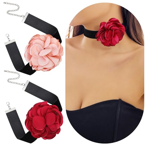 XEPST Blumen Halskette Damen Choker Halsband, Velvet Chokers Schwarz Band Choker Halsband Blumen Ketten für Damen Mädchen Braut Hochzeit Party Geburtstag Halloween von XEPST