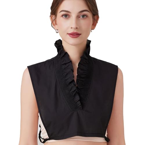XEPST Blusenkragen Stehkragen Krageneinsatz Damen V-Ausschnitt Einsatz Abnehmbare Hälfte Shirt Bluse Halb Gefälscht Schwarz Frauen Oberteil Top Hemdbluse von XEPST