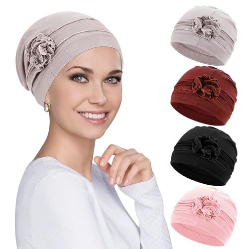 XEPST Frauen Chemo Hüte Bandana Turban Damen Chemo-Turbane Kopfbedeckung Beanie Mütze Kappe für Frauen Krebs Patienten Haarausfall - 4 Stück von XEPST