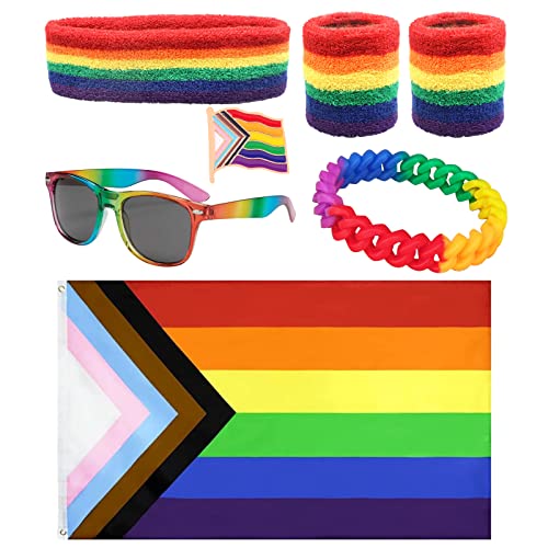 XEPST LGBTQ Gay Pride Zubehör - 6 STÜCK Gay Pride Regenbogen Set mit Pride Flag Cape Regenbogen Stirnband Armbänder Sonnenbrille Pride Armband Pride Brosche für Gay Pride Events Pride Month Paraden von XEPST