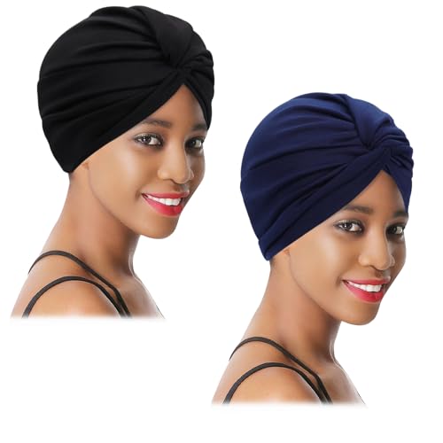 XEPST Turban Damen Baumwolle Chemo Hüte, 2 Stücke Turban für Frauen Vorgebunden Beanie Kopfbedeckung Plissee Mütze Weich Kopfwickel Kappe Haarausfall Hut von XEPST