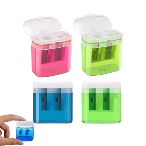 XEPWOLU Anspitzer Mit Behälter 4 Stück 4 Farben, Anspitzer Mit Doppellöchern Und Deckel, Handheld Bleistiftspitzer Für Dicke Und Dünne Stifte, Anspitzer Kinder, Dosenspitzer Für Schule Büro von XEPWOLU