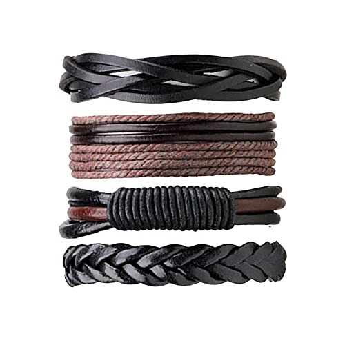 Männer Armband Leder Armreif Kristallarmband, Glücksarmband, Armbänder, 4-teiliges Lederarmband-Set für Männer und Frauen, Kreuz-Charm, schwarz-braunes breites Armband, Holzperlen aus Holz, geflochte von XFGFDFF