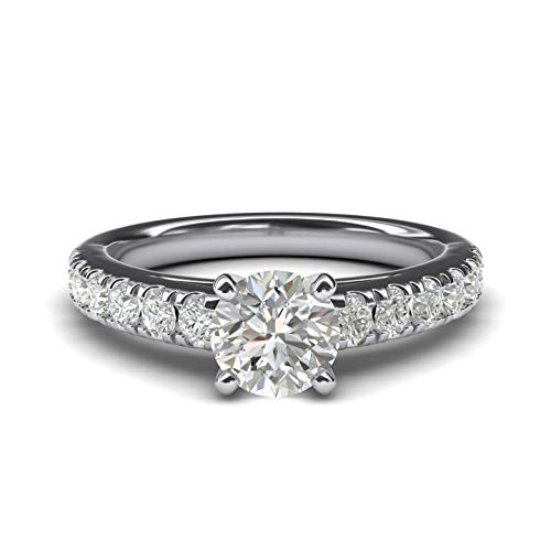 Damen Sterling Silver 1CT Klassiker 4-zoller-Simulat-Runde Cut Diamond Solitaire Engagement Ring Große Seitensteine von XFLSDHGD