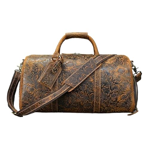 Männliche Wochenendhandtasche geprägtes Design Leder Herren Reisetasche Vintage große Kapazität Frauen Gepäck Duffel -Taschen von XFLSDHGD