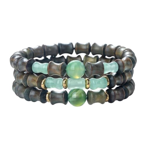 NEU 2025 UNISEX 3PCS/SET Männer Perlen Armbänder Bambus Gelenkform natürlicher Achate Holzperlen Armreifen Stretch Armband Frauen Gebet Geschenk Schmuck Ferken Fashion Trendy Accessoires kreativ für von XFLSDHGD