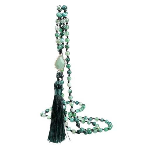 NEU 2026 UNISEX BOHEMIAN 108 Mala Perlen Quasten Halsketten Frauen natürlicher grüner Streifen Onyx Stein Gebet Halskette handgefertigtes Yoga -Schmuckgeschenk Mode -Trend -Accessoires kreativ für von XFLSDHGD
