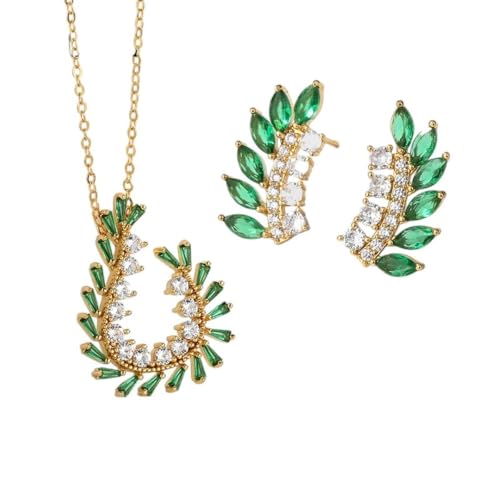 NEU 2026 UNISEX FEINLES STELL EXquisites Retro Green Blatt Kubikzirkonias Anhänger Halskette Ohrringe Luxusparty Schmuck Set für Frauen Modetrendy Accessoires kreatives Geschenk für Frauen und Männer von XFLSDHGD
