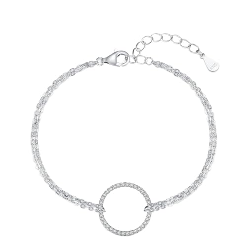 Neues 2025 925 Sterling Silber Luxus hohl Round Armband Blendend CZ Link -Kette Armband für Frauen Hochzeit Statement Fein Dekoration Schmuck Gedenk mit Ihrem Accessoires Trendy Beste für Geschenk von XFLSDHGD