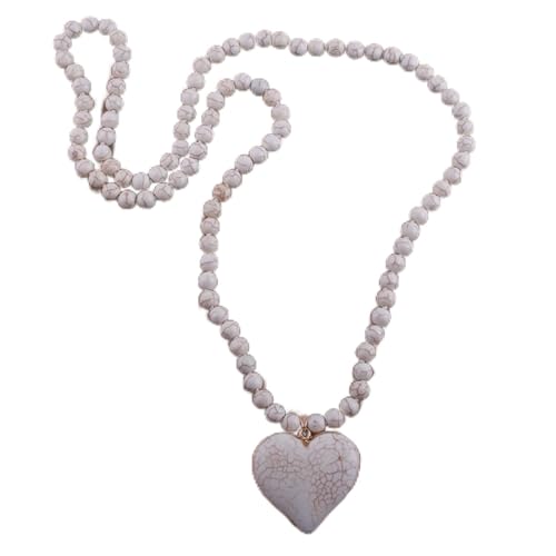 XFLSDHGD Fashion Bohemian Schmuck Accessoire 8mm blaue Steine ​​mit Steinherzheizketten für Frauen Halskette geknotet von XFLSDHGD