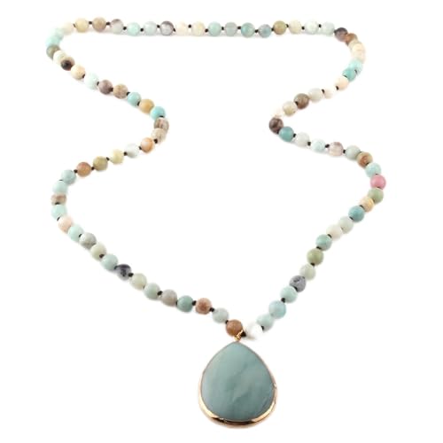 XFLSDHGD Fashion böhmischer Schmuck Naturstein Knotted Stone Matching Tropfen Anhänger Halsketten Frauen Perlen Halskette von XFLSDHGD