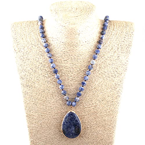 XFLSDHGD Fashion böhmischer Schmuck Naturstein Knotted Stone Matching Tropfen Anhänger Halsketten Frauen Perlen Halskette von XFLSDHGD