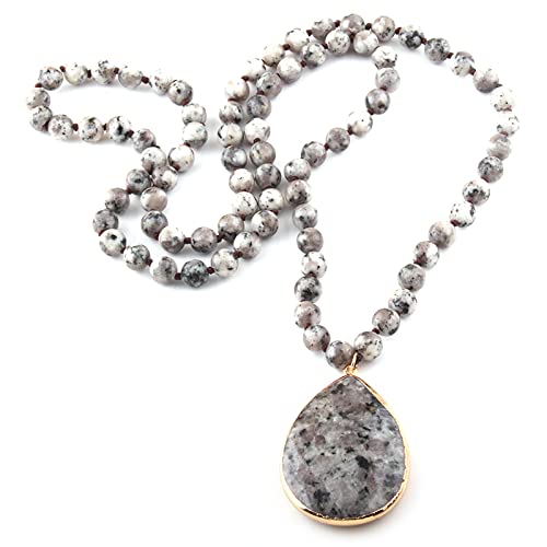 XFLSDHGD Fashion böhmischer Schmuck Naturstein Knotted Stone Matching Tropfen Anhänger Halsketten Frauen Perlen Halskette von XFLSDHGD