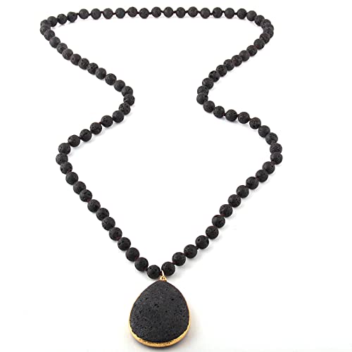 XFLSDHGD Fashion böhmischer Schmuck Naturstein Knotted Stone Matching Tropfen Anhänger Halsketten Frauen Perlen Halskette von XFLSDHGD