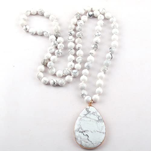 XFLSDHGD Fashion böhmischer Schmuck Naturstein Knotted Stone Matching Tropfen Anhänger Halsketten Frauen Perlen Halskette von XFLSDHGD