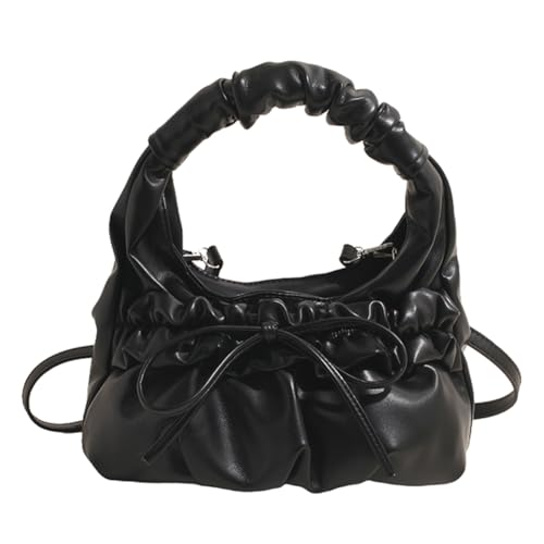 XFLSDHGD Frauen Handtaschen Geldbörse mit verstellbarem Riemen -Knoten PU Leder -Einkaufstasche Feste Farbe Mode Freizeittaschen große Kapazität für Einkaufsfeier Falten Binsenbeutel von XFLSDHGD