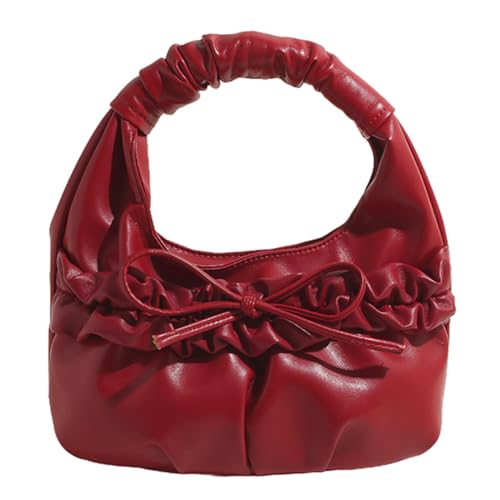 XFLSDHGD Frauen Handtaschen Geldbörse mit verstellbarem Riemen -Knoten PU Leder -Einkaufstasche Feste Farbe Mode Freizeittaschen große Kapazität für Einkaufsfeier Falten Binsenbeutel von XFLSDHGD