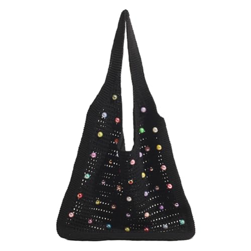 XFLSDHGD Frauen häcet Umhängetasche gewebte Hobo -Tasche große Kapazität Einfacher Pendlertasche mit farbenfrohen Perlen Mode -Tasche Handtaschen im Freien Reisetasche im Freien von XFLSDHGD