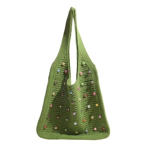 XFLSDHGD Frauen häcet Umhängetasche gewebte Hobo -Tasche große Kapazität Einfacher Pendlertasche mit farbenfrohen Perlen Mode -Tasche Handtaschen im Freien Reisetasche im Freien von XFLSDHGD