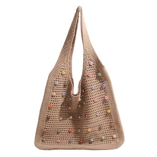 XFLSDHGD Frauen häcet Umhängetasche gewebte Hobo -Tasche große Kapazität Einfacher Pendlertasche mit farbenfrohen Perlen Mode -Tasche Handtaschen im Freien Reisetasche im Freien von XFLSDHGD