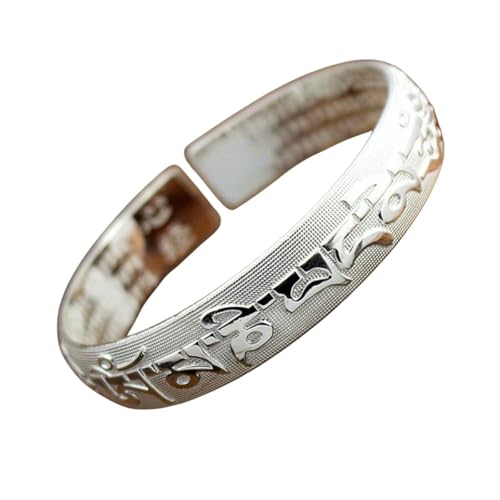 XFLSDHGD Klassische Sechscharakter -Mantra -Armband für Frauen Silber 925 Retro Herz Sutra Offene Armreifen für Männer Bankettschmuck Geschenk von XFLSDHGD