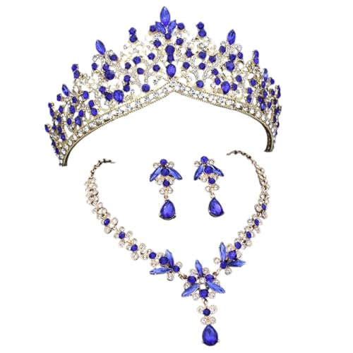 XFLSDHGD Lila Kristall Brautschmuck Sets Frauen Diadrinse Halskette Ohrringe für Hochzeitskronschmuck Set Abschlussball von XFLSDHGD