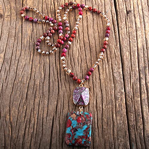 XFLSDHGD Modeschmuck Natursteine Kristall Stein knotted halb kostbar Stein Boho Multi -Anhänger Halskette Frauen Geschenk von XFLSDHGD