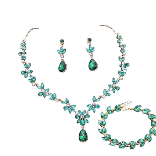 XFLSDHGD NEU 2025 UNISEX 3PCS LIME GRÜNE JUDENE SETS FÜR Women Mode Ohrringe Armbänder Choker Halskette Set Prom Brauthochzeit Jewelly Accessoires Dekoration Luxus Trendy für Frauen und Männer von XFLSDHGD